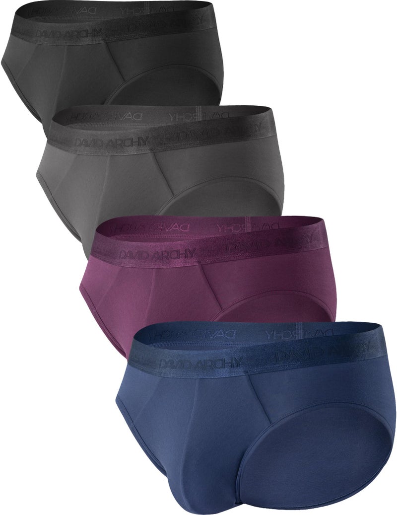 DAVID ARCHY Men's Briefs Modal No Fly Underwear Support Pouch Soft Comfort Briefs for Men 4 Pack (L,Black/Dark Gray/Navy Blue/Wine) - Image 1